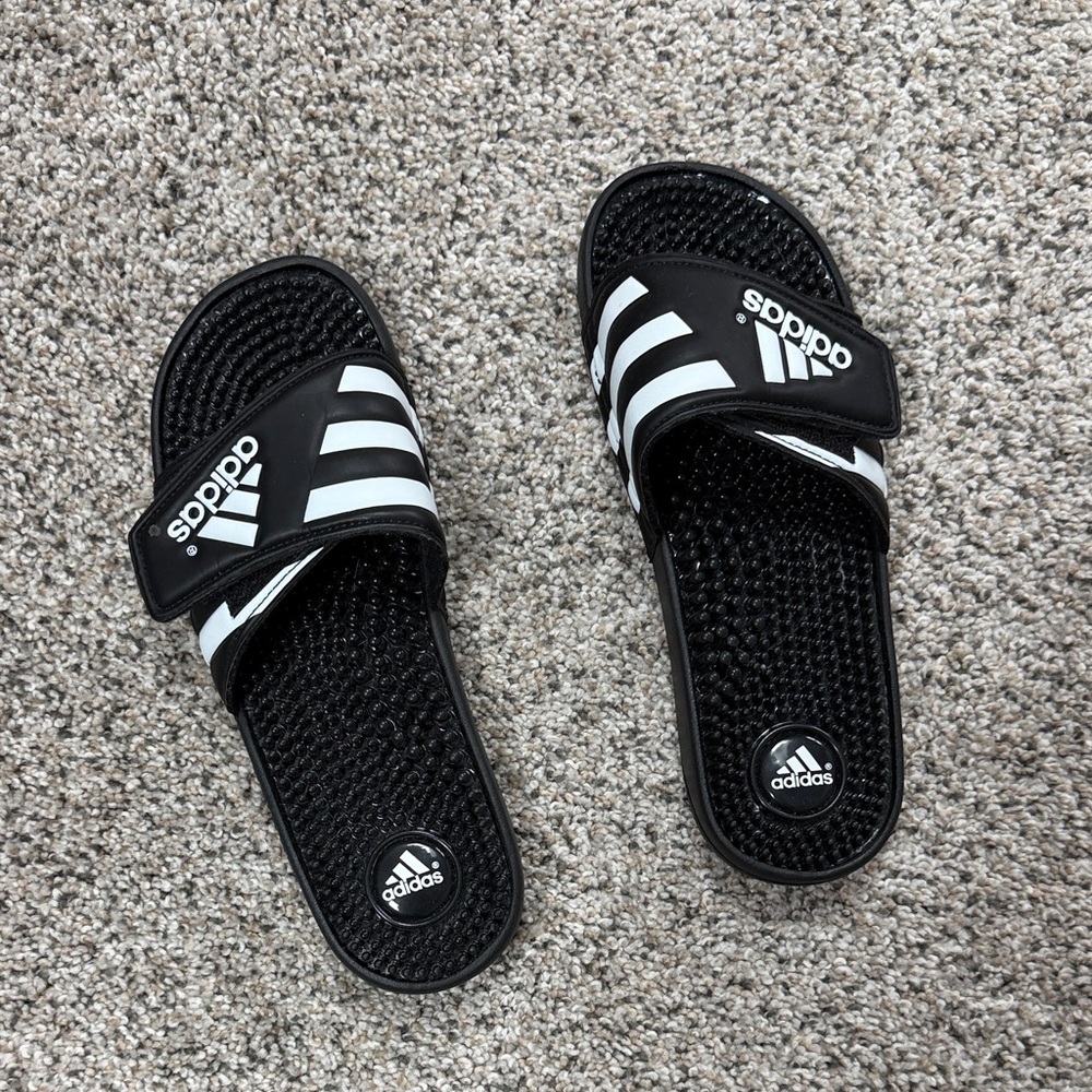 adidas Black and White Adjustable Slide Sandals for Women